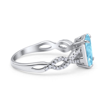 Art Deco Twisted Shank Infinity Emerald Cut Simulated Aquamarine CZ 925 Sterling Silver
